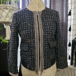 LOFT Edgy Tweed Blazer Bomber With Metal Chain Details